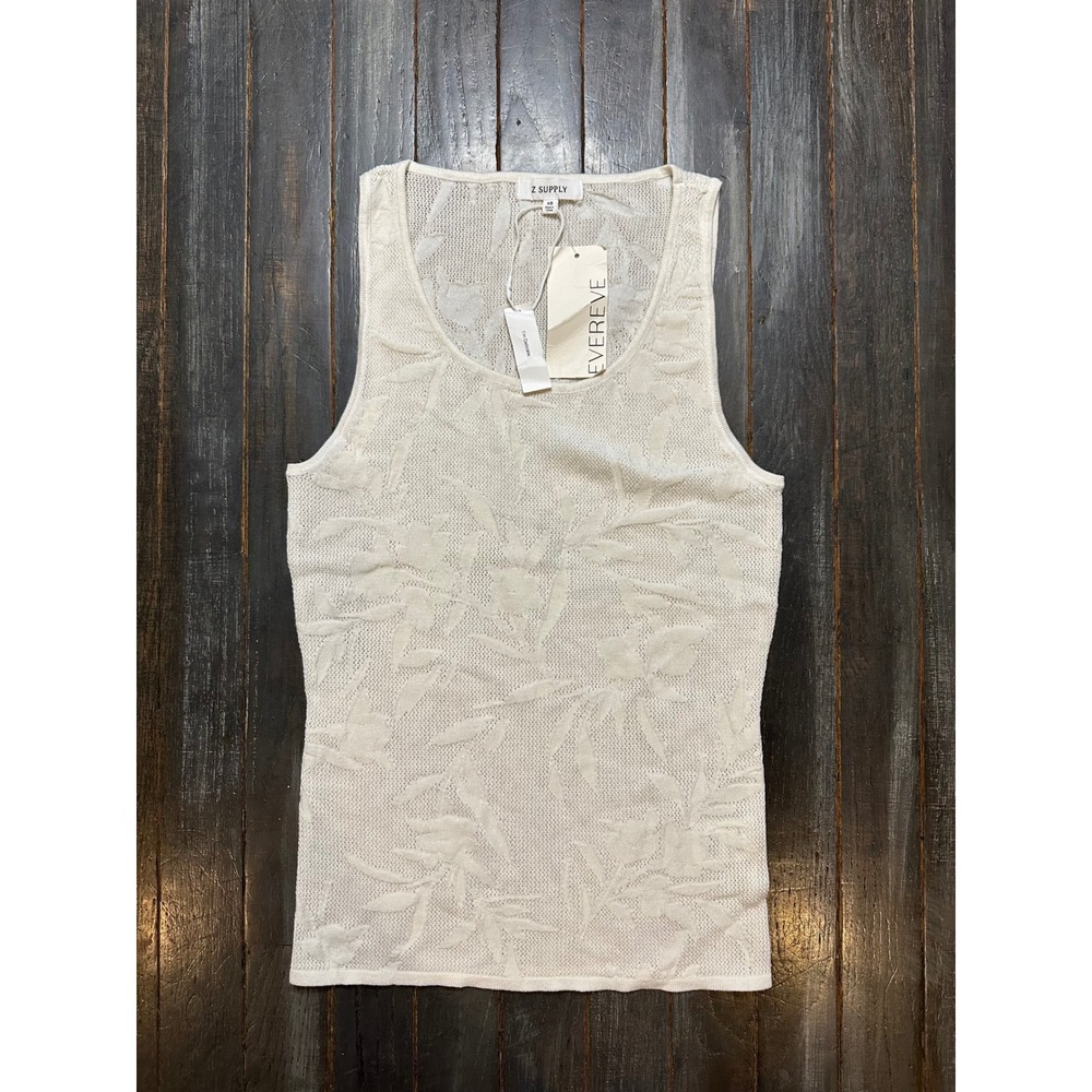 Z Supply Floral Knit Tank Top Cream Scoop Neck Sleeveless